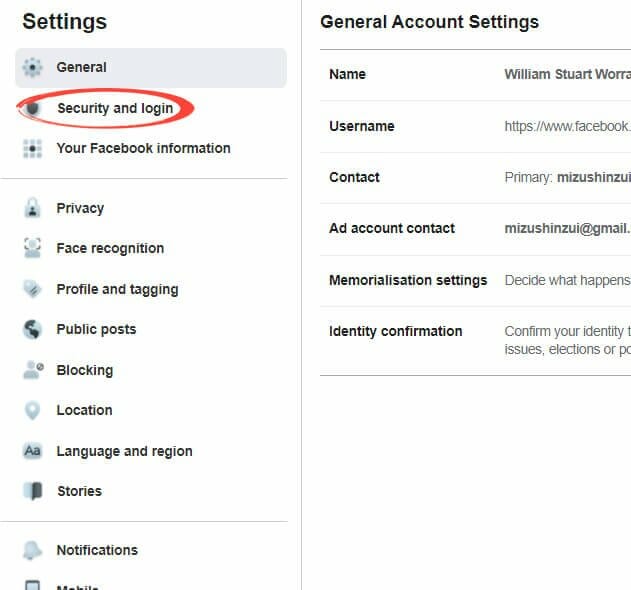 security and login facebook