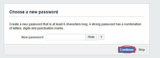 new password facebook