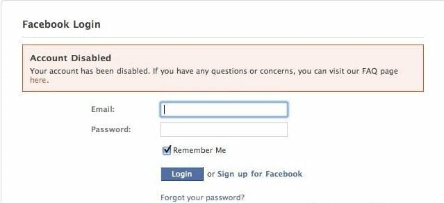 faceebook account that was temporarily disabled