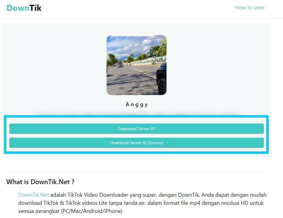 silahkan pilih server download pada downtik