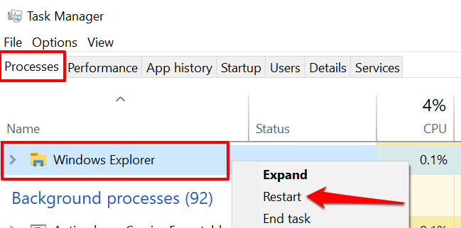 02 restart windows explorer windows 10