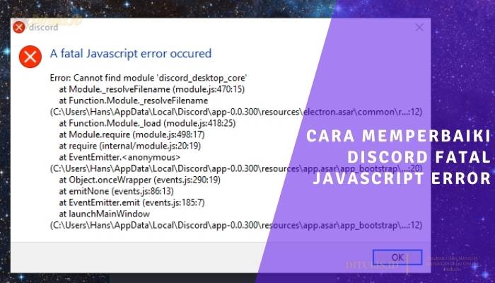 cara memperbaiki discord fatal javascript error