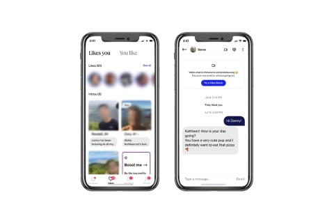 tangkapan layar aplikasi kencan terbaik match.com di dua ponsel