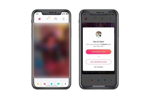 tangkapan layar profil tinder dan halaman ekstensi kecocokan di ponsel