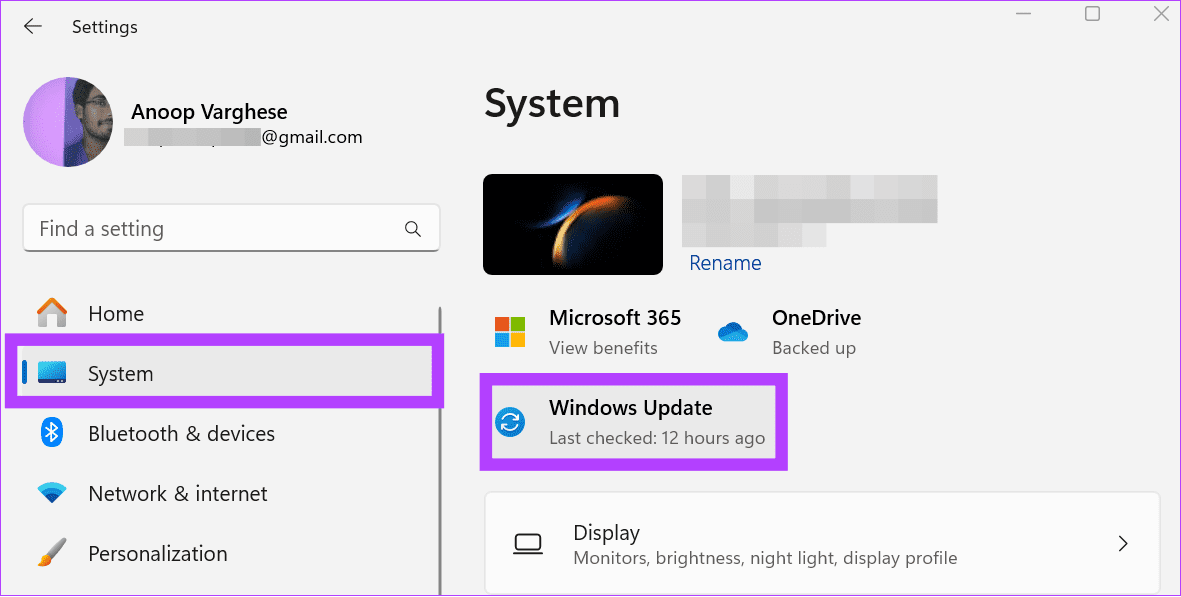 Pilih Sistem lalu pilih pembaruan Windows