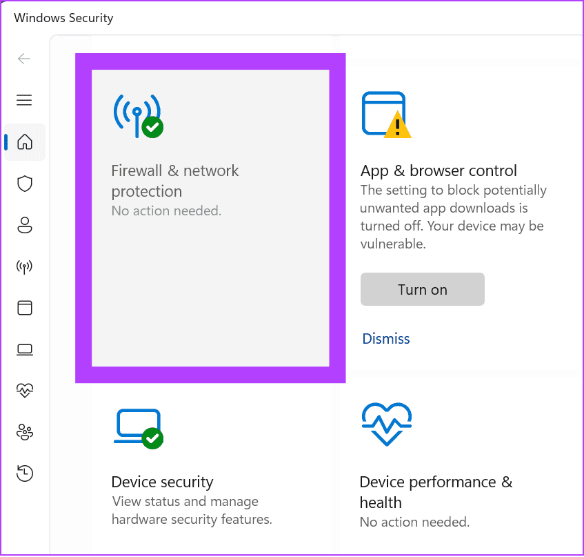 Pilih Firewall dan perlindungan jaringan