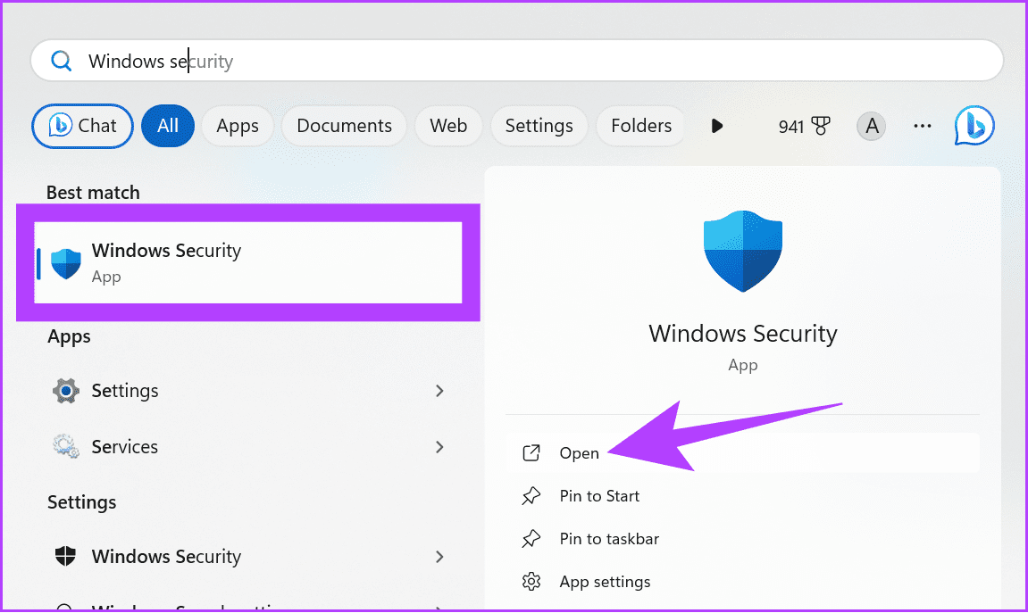 Pilih Keamanan Windows lalu pilih Buka
