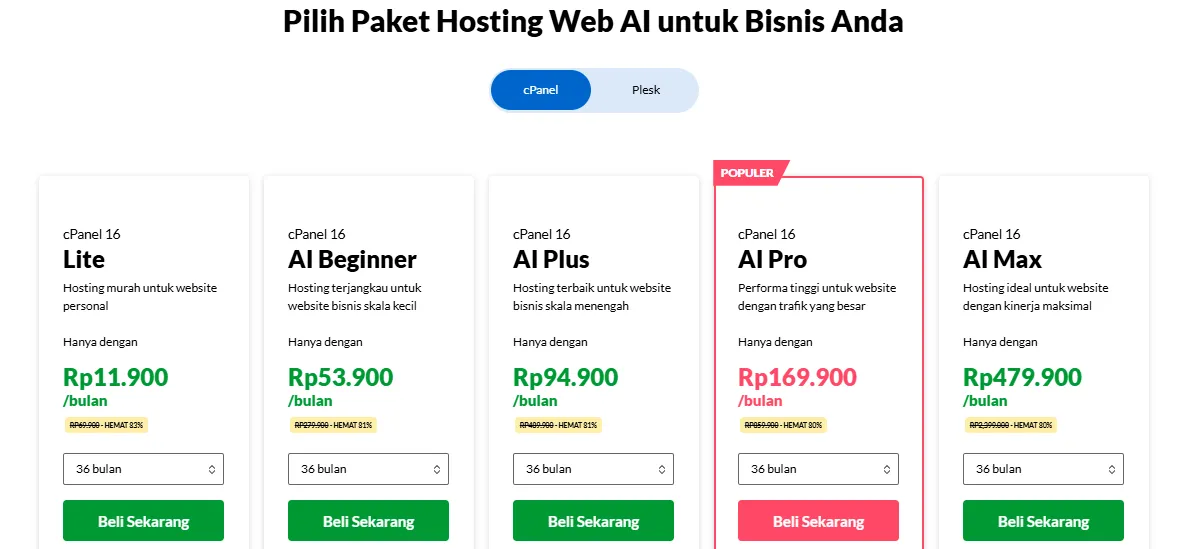 pilih paket hosting web al untuk bisnis anda