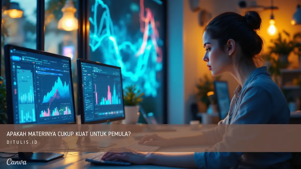 Tampilan layar kelas online data analyst dengan kurikulum bertahap, ditujukan untuk peserta pemula yang baru belajar analisis data.