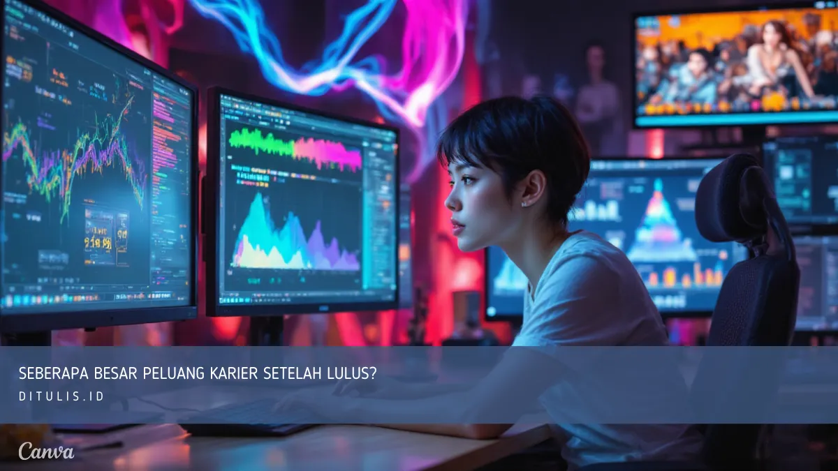 Ilustrasi tangga karier data analyst dengan ikon profesi, grafik naik, dan simbol gaji, menunjukkan peluang kerja setelah lulus bootcamp.