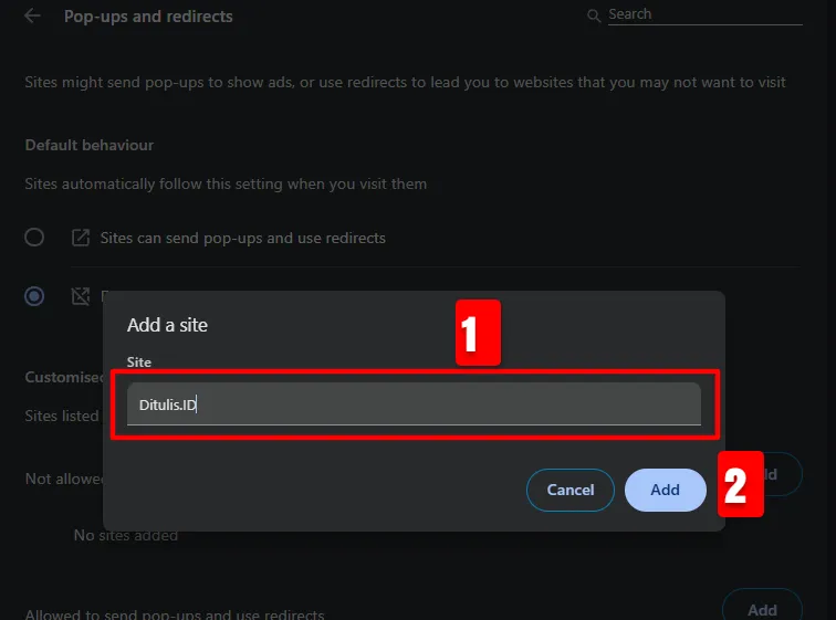 menambahkan situs yang di izinkan
